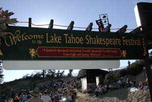 SHAKESPEARE On the beach features nightly performances of two Shakspeares plays each year.  Here you see the crowd gathering to plant their beach chairs in the sand before the sun sets over Lake Tahoe..  This Shakespeare festival is 30 minutes from Accommodation Tahoe's vacation rentals.