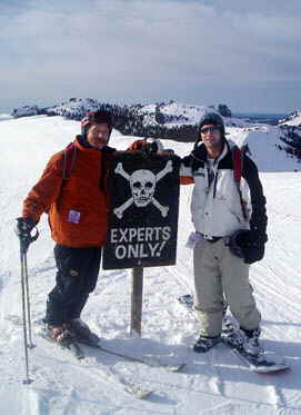 Accommodation Tahoe guests pause for a photo op at the Experts only trail head.