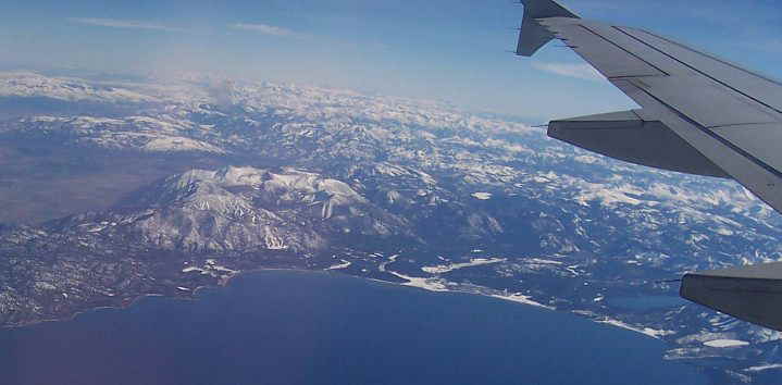 Arial view of Heavenly Valley Ski Resort and the South Tahoe Lake Basin - note location of Accommodation Tahoe vacation rentals